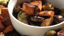 Balsamic Roasted Sweet Potatoes and Brussels Sprouts