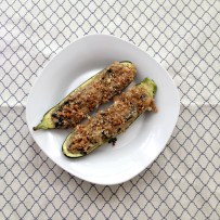 Vegan and Gluten-Free Spinach Artichoke Zucchini Boats