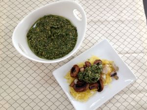Vegan and Gluten-Free Roasted Veg and Spaghetti Squash with Olive Pesto