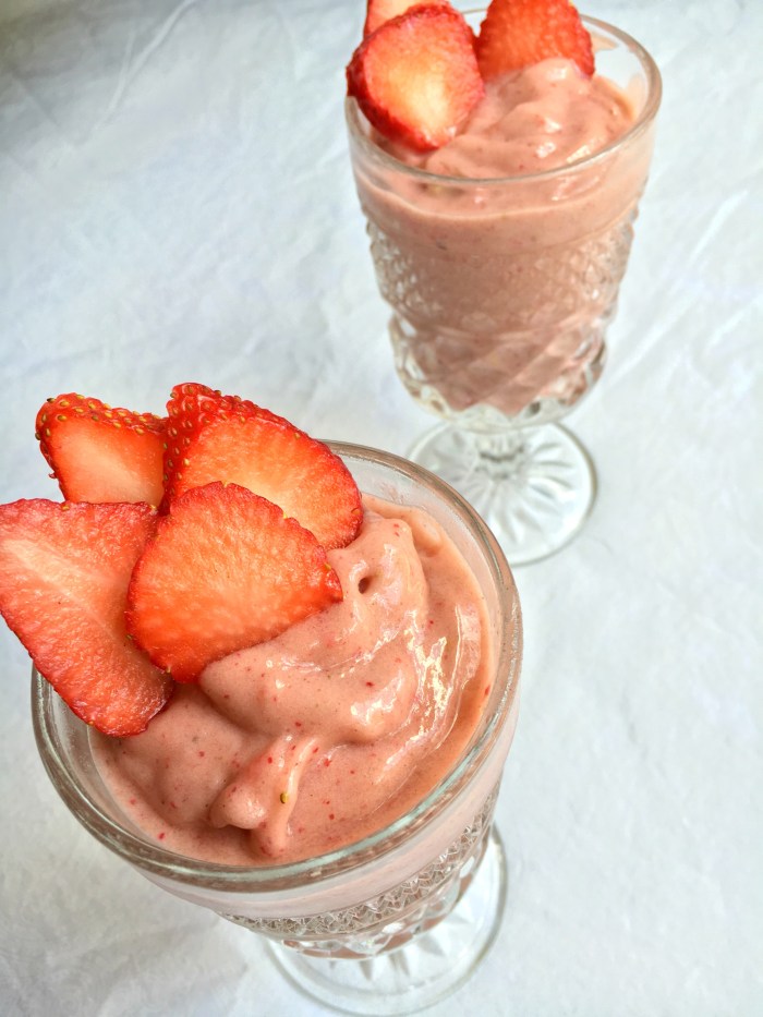 Vegan and Gluten-Free Strawberry Banana Protein Nicecream - the perfect anytime dessert