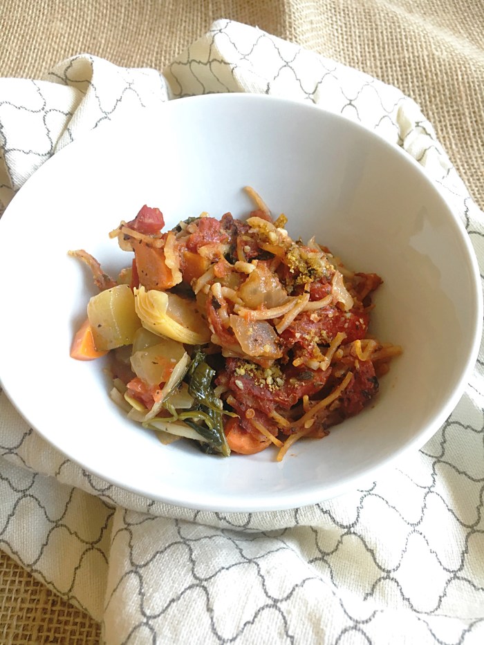 This is a very comforting and easy dish to get on your dinner table! Vegan and Gluten-Free Wanna Be Baked Ziti (Baked Spaghetti)